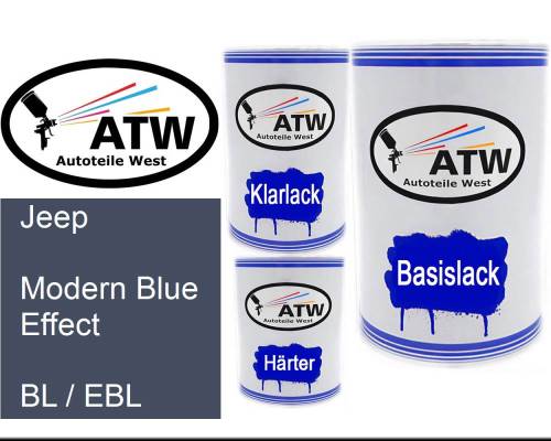 Jeep, Modern Blue Effect, BL / EBL: 500ml Lackdose + 500ml Klarlack + 250ml Härter - Set, von ATW Autoteile West.